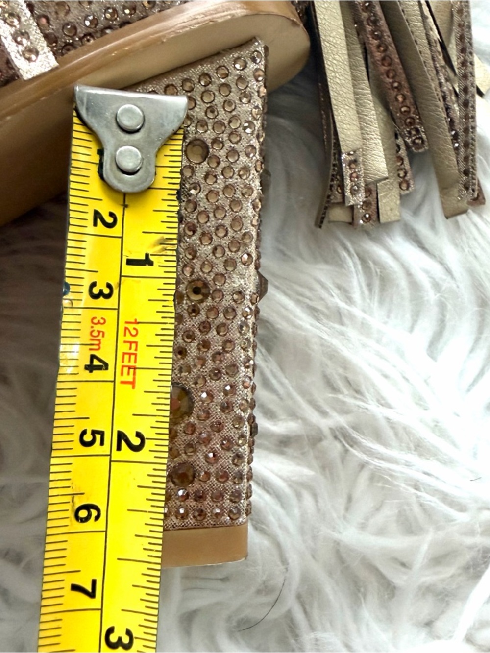 Gold Rhinestone Fringe Knee-High Heeled Boots Size 9 - Picture 8 of 9